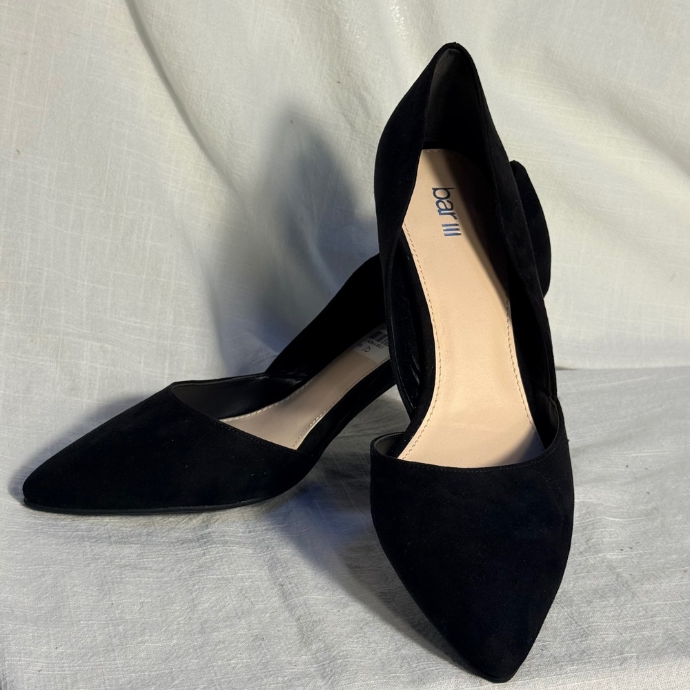 Bar III Natalie Mid Pump 10 Black Pointed Toe D'Orsay Metallic Heel Faux Suede